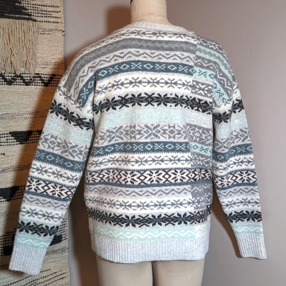 Loft Patchwork Fair Isle Sweater Medium - blue soft NWT - Picture 2 of 3